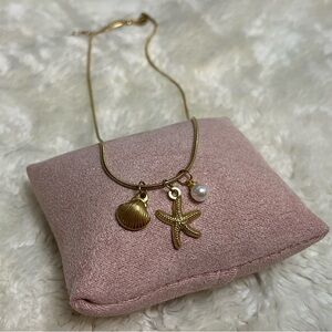 Gold Starfish and Shell Charm Necklace